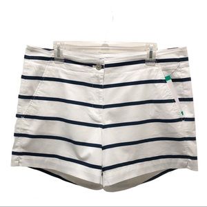 Nautica White Stretch Twill Shorts With Navy Stripes